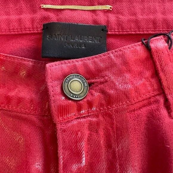 Saint Laurent Skinny Coated Cotton Red Vinyl Jeans - Picture 4 of 6